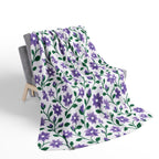 Fleece Sherpa Blanket with Grey Backing— Floral Cozy Throw - Purple Cascades -  2 Sizes