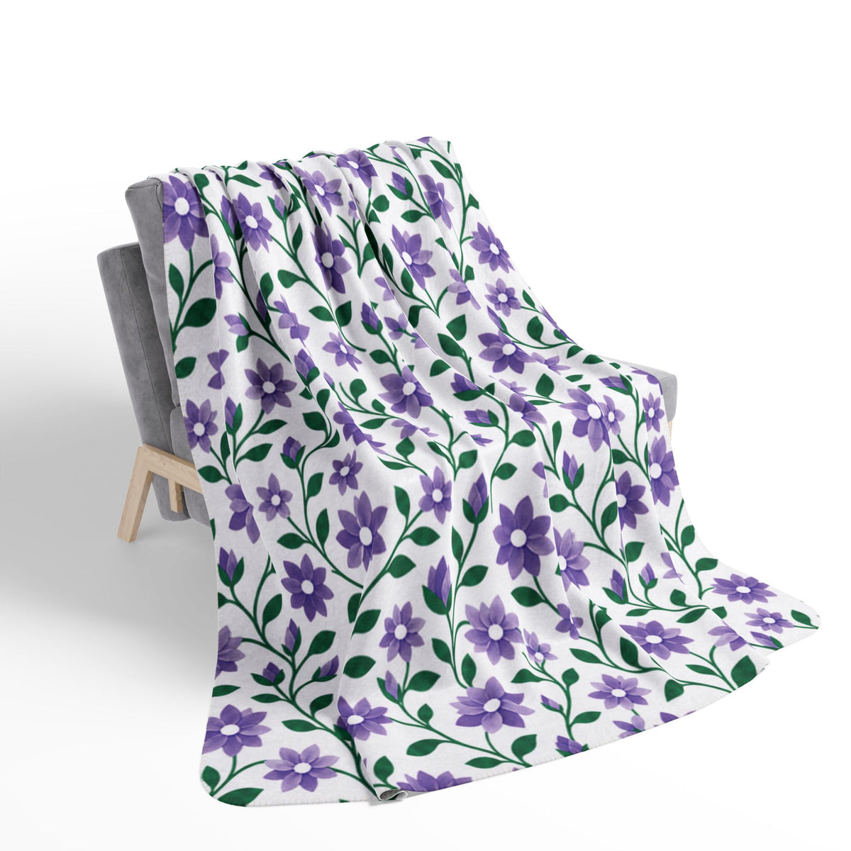 Fleece Sherpa Blanket with Grey Backing— Floral Cozy Throw - Purple Cascades -  2 Sizes