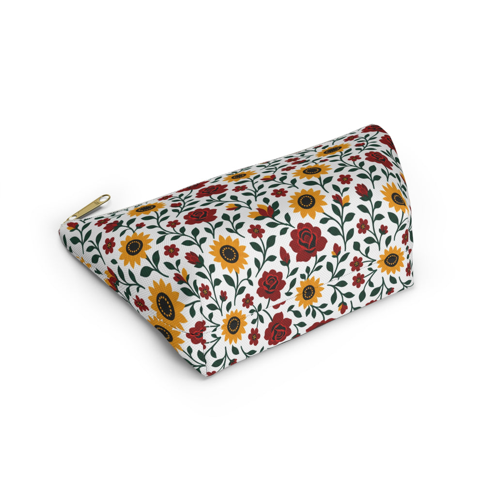 Floral Accessory Pouch — T‑Bottom Makeup Bag - Sunflower Roses