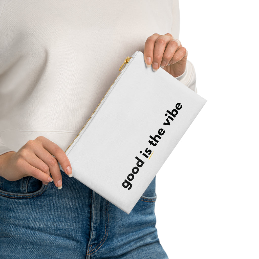 Good Is The Vibe Cosmetic Bag — Minimalist Makeup Pouch with Positive Quote