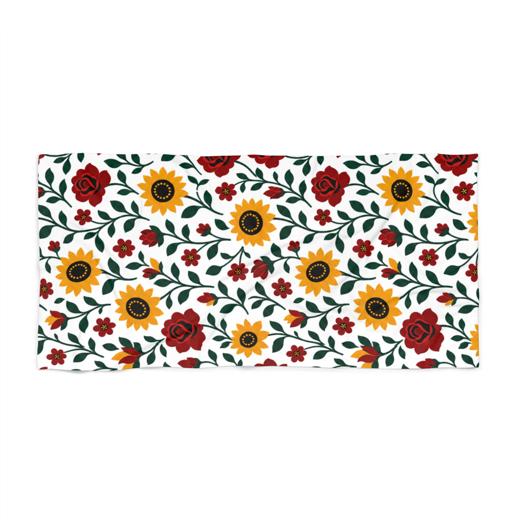 Beach Towel — Bright Floral Pattern - Sunflower Roses - Choice of 2 sizes
