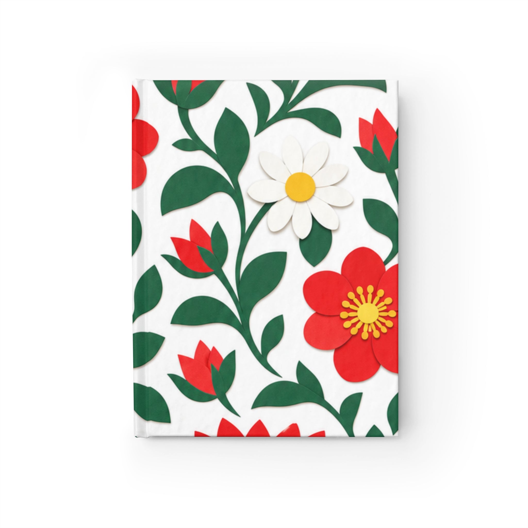 Red Dahlia Floral Pattern Journal | 5" x 7" Ruled Lined Notebook, Botanical Cover