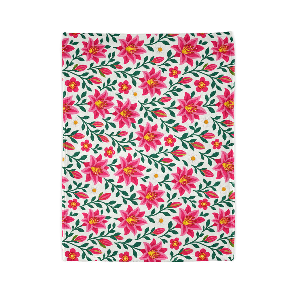 Pink Lily Floral Fleece Blanket — Cozy Throw