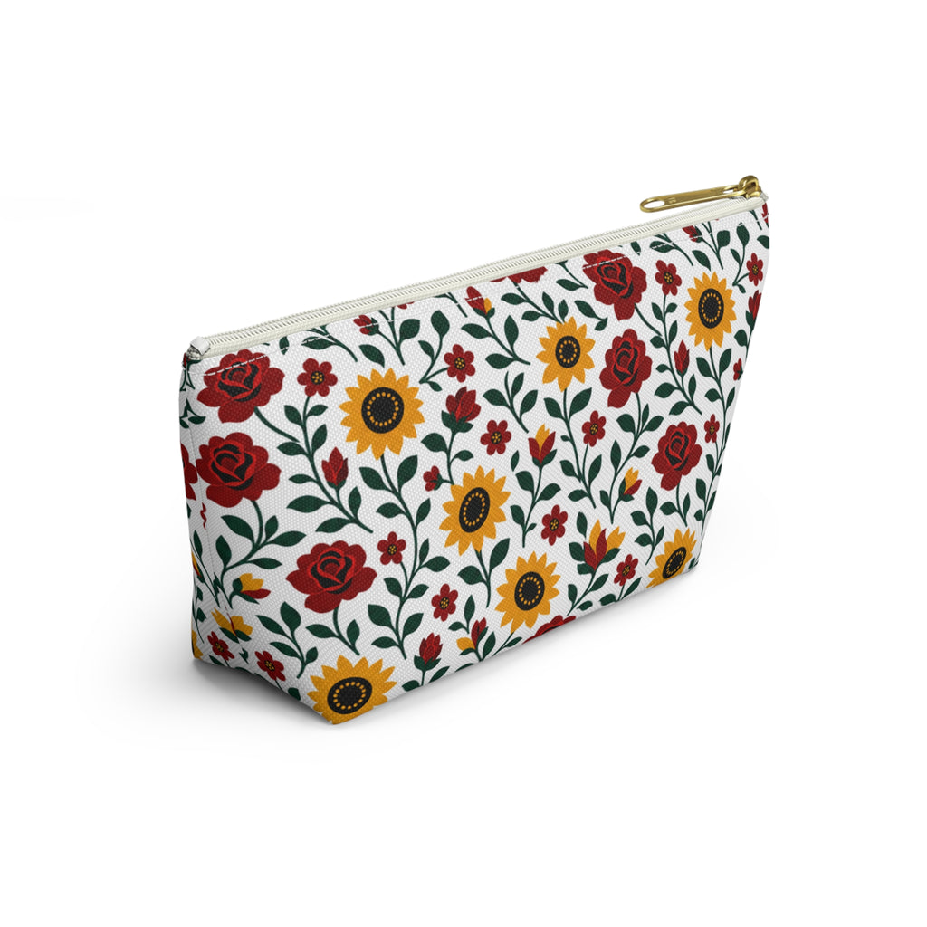Floral Accessory Pouch — T‑Bottom Makeup Bag - Sunflower Roses