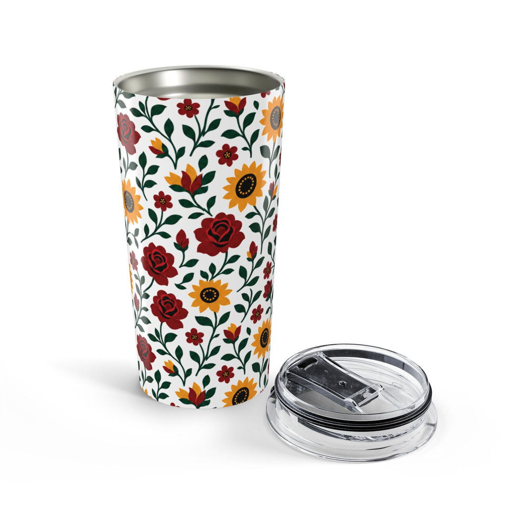 20oz Floral Stainless Steel Tumbler — Sunflower & Rose Insulated Travel Cup