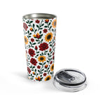 20oz Floral Stainless Steel Tumbler — Sunflower & Rose Insulated Travel Cup