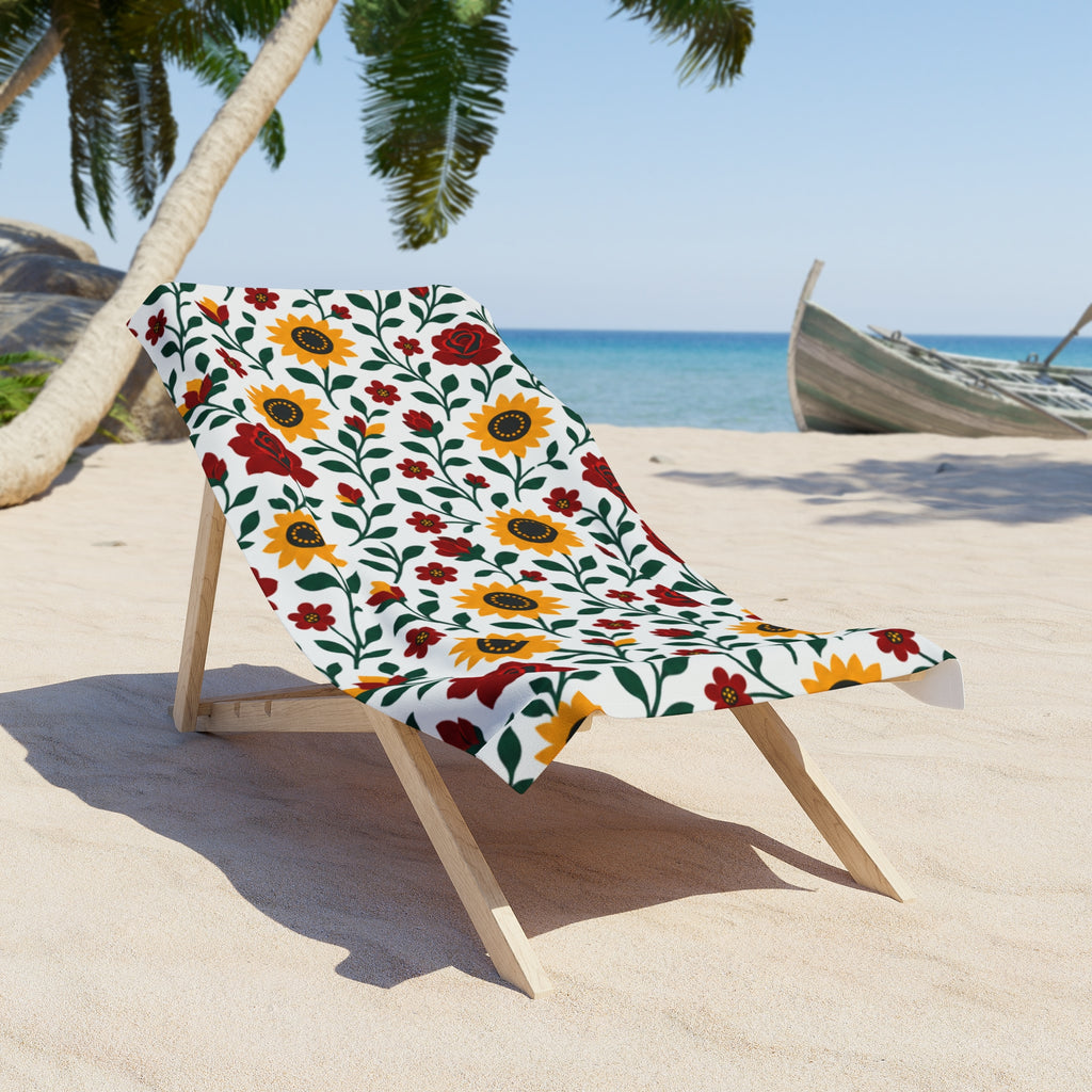 Beach Towel — Bright Floral Pattern - Sunflower Roses - Choice of 2 sizes
