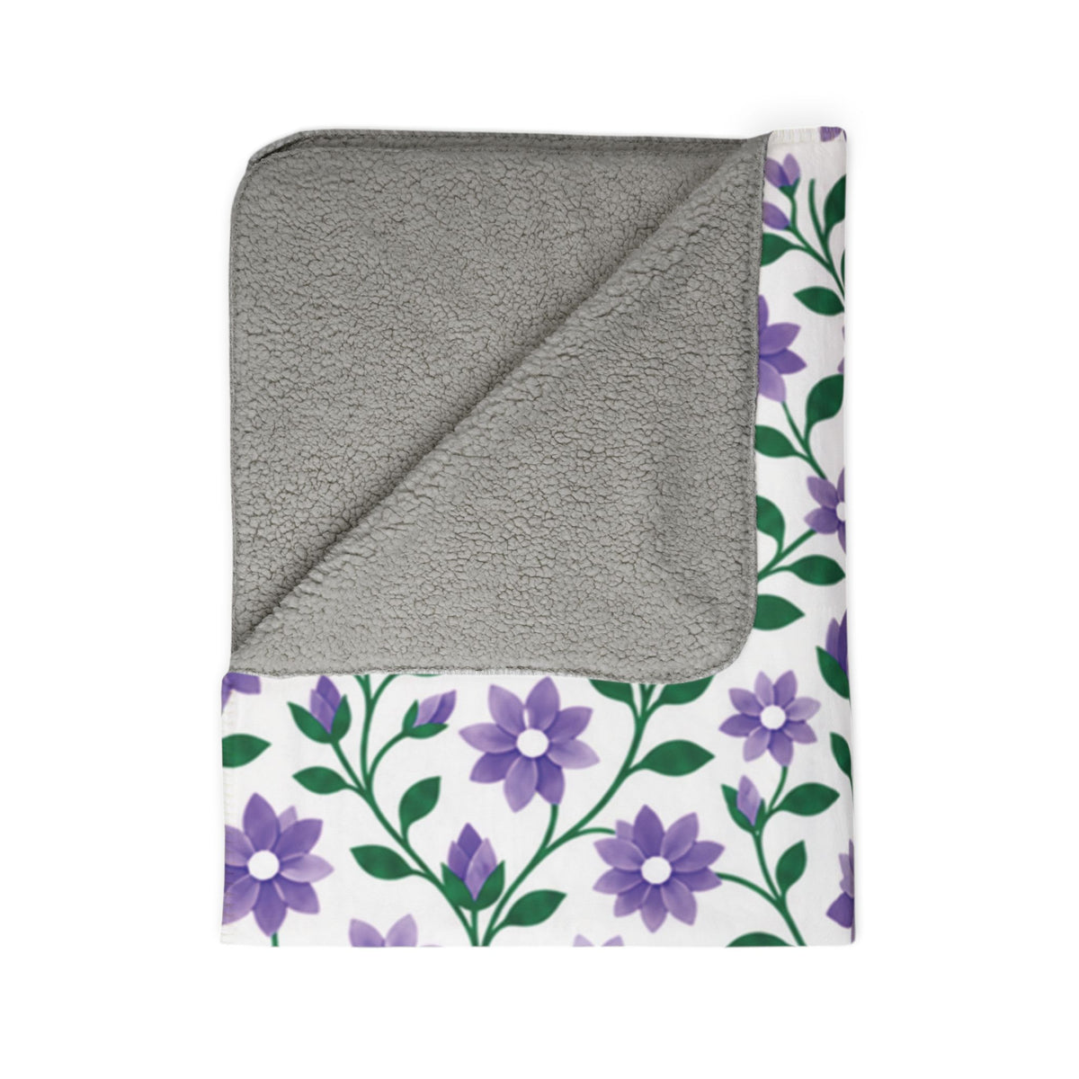 Fleece Sherpa Blanket with Grey Backing— Floral Cozy Throw - Purple Cascades -  2 Sizes
