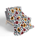 Fleece Sherpa Blanket – Floral Cozy Throw with Grey Backing- Sunflowers and Roses - Choose from 2 Sizes