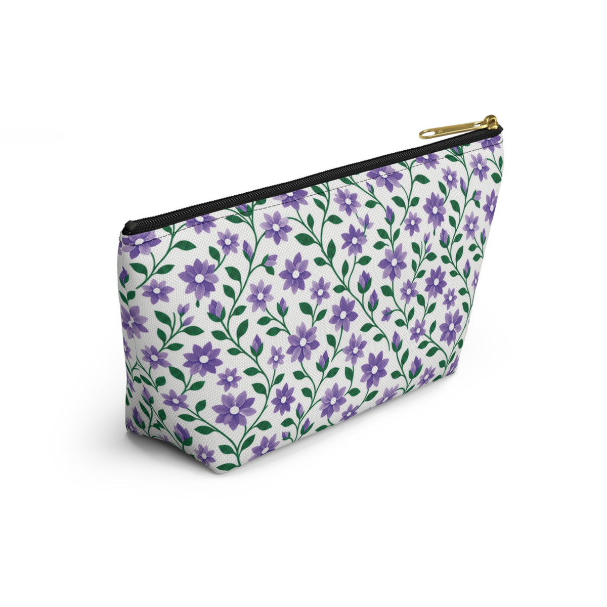 Accessory Pouch - Black or White Zipper - Floral - Purple Cascades