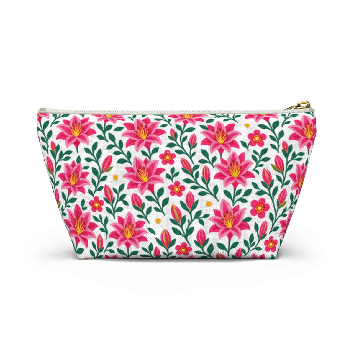 Accessory Pouch - Floral Pink Lily - Choose White or Black Zipper