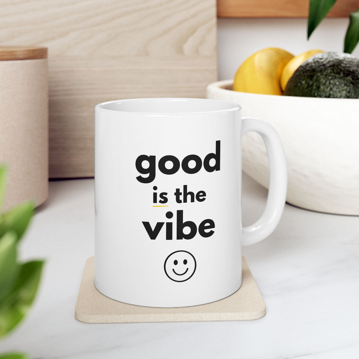 Ceramic Coffee/Tea Mug 11 oz "good is the vibe" - lead-free/dishwasher safe
