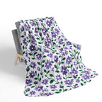 Fleece Sherpa Blanket with Beige Backing— Floral Cozy Throw - Purple Cascades - Choose from 2 Sizes