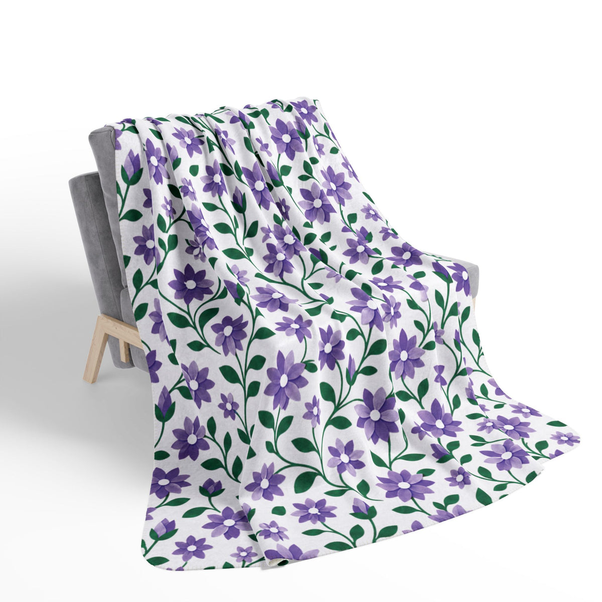 Fleece Sherpa Blanket with Beige Backing— Floral Cozy Throw - Purple Cascades - Choose from 2 Sizes