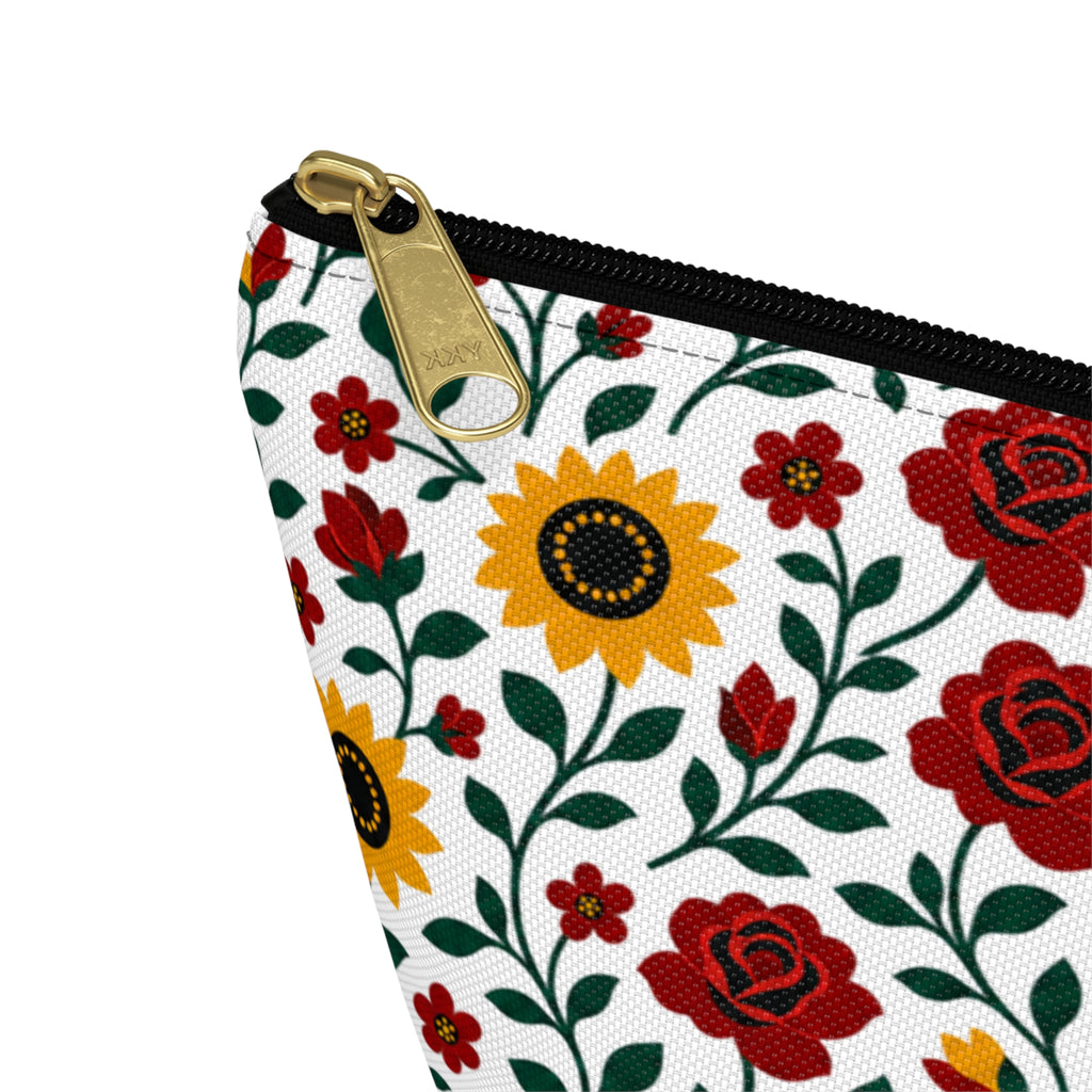 Floral Accessory Pouch — T‑Bottom Makeup Bag - Sunflower Roses