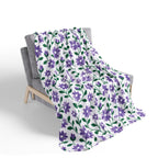 Fleece Sherpa Blanket with Beige Backing— Floral Cozy Throw - Purple Cascades - Choose from 2 Sizes