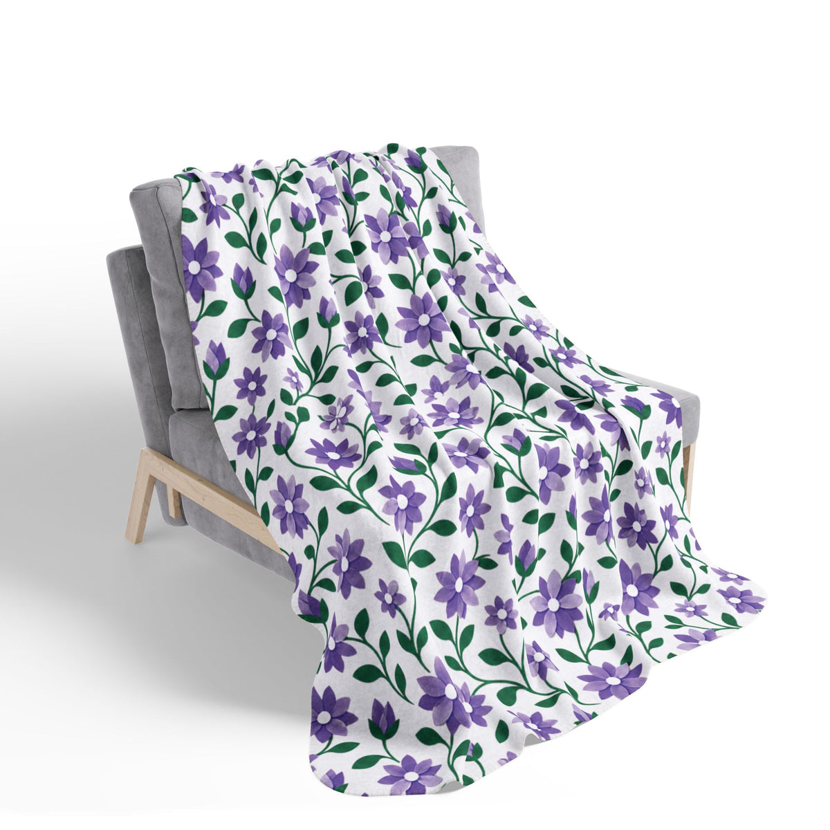 Fleece Sherpa Blanket with Beige Backing— Floral Cozy Throw - Purple Cascades - Choose from 2 Sizes