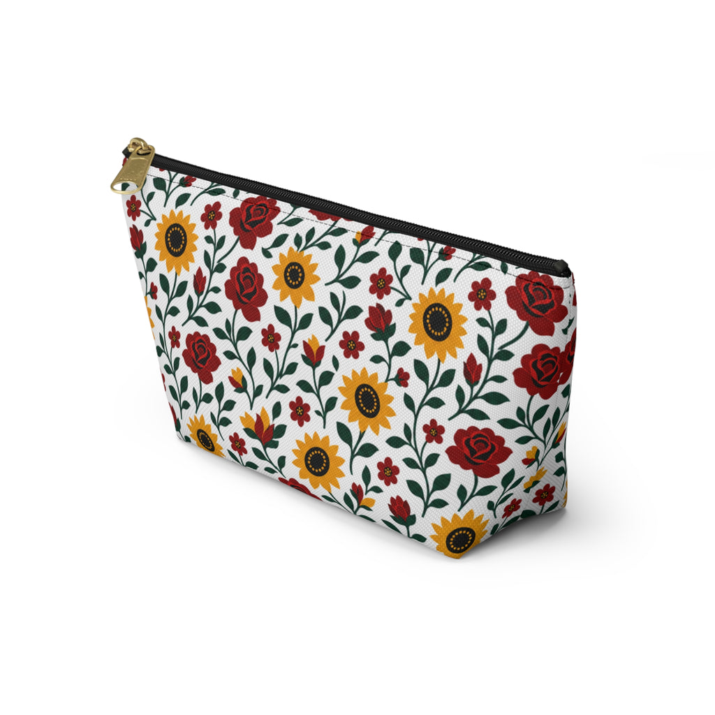 Floral Accessory Pouch — T‑Bottom Makeup Bag - Sunflower Roses