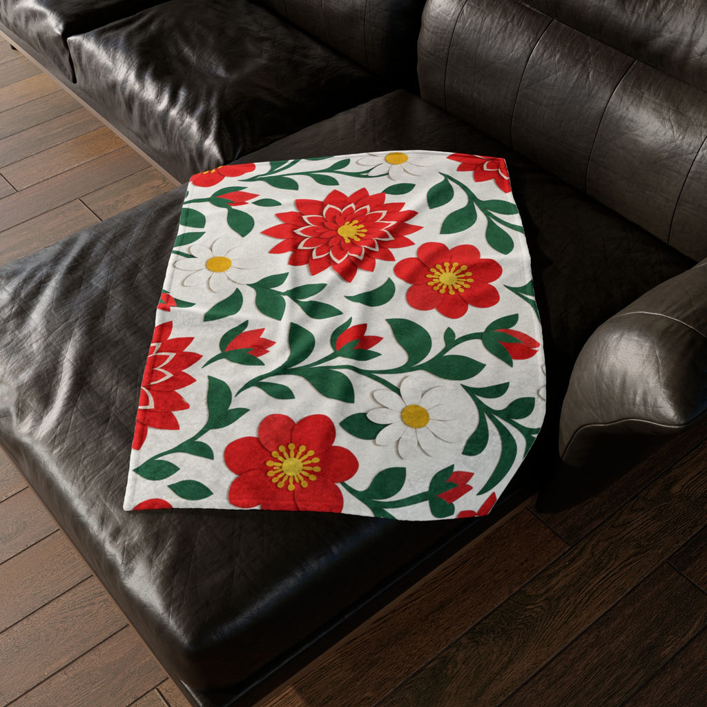 Red Dahlia Floral Fleece Blanket — Cozy Throw