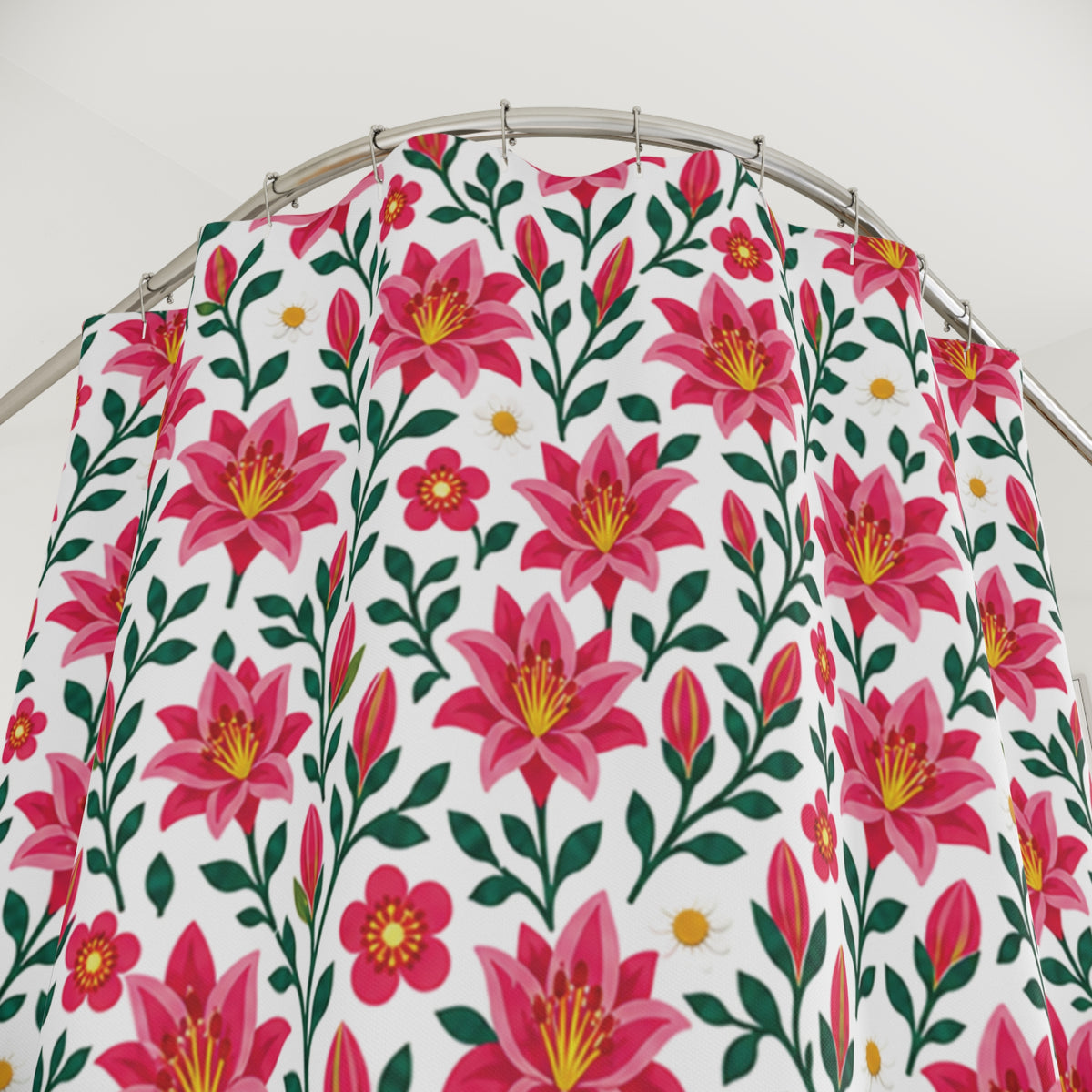 Bathroom Shower Curtain — Standard Size 71" x 74" - Floral Pink Lilies