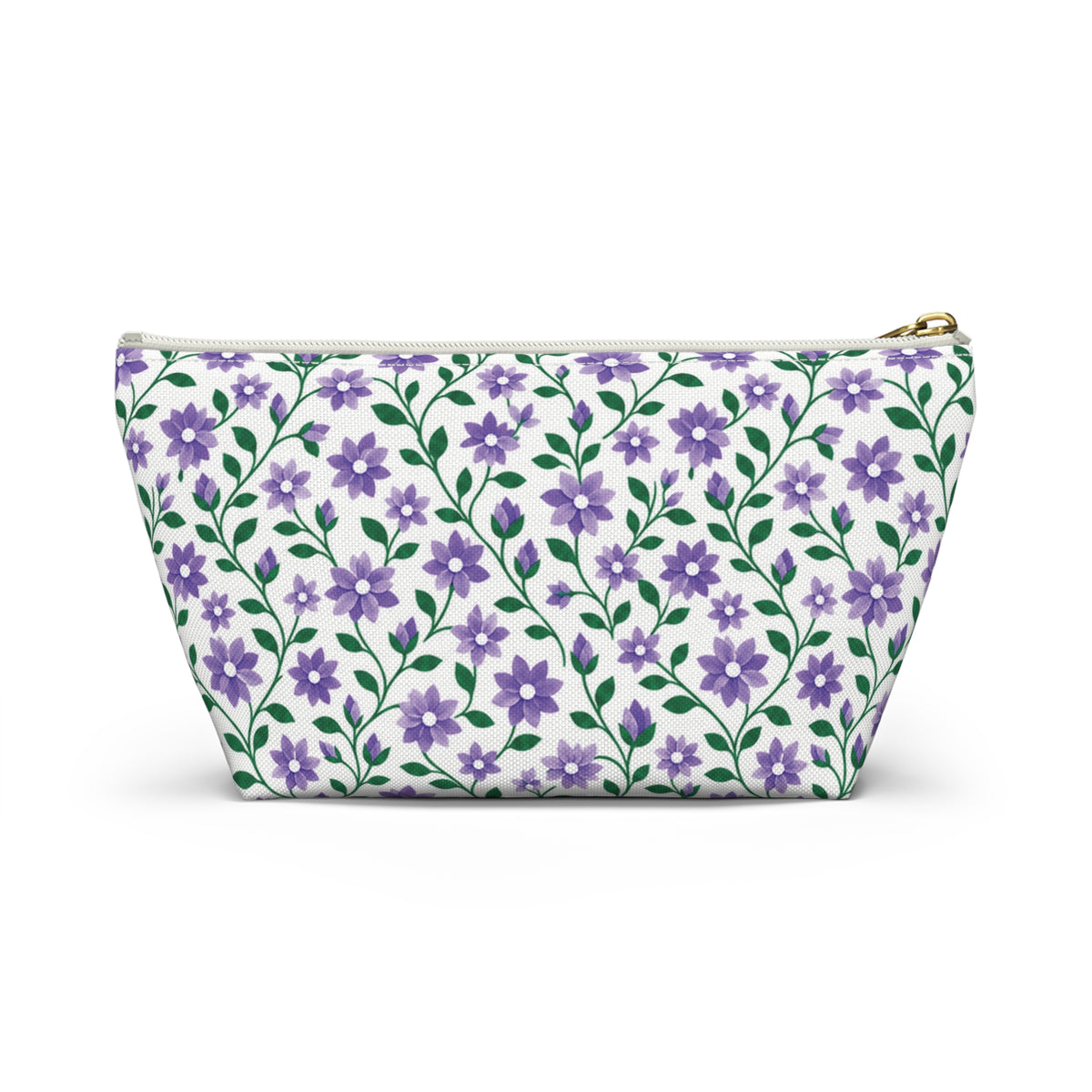 Accessory Pouch - Black or White Zipper - Floral - Purple Cascades
