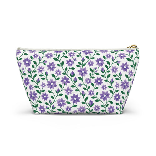 Accessory Pouch - Black or White Zipper - Floral - Purple Cascades