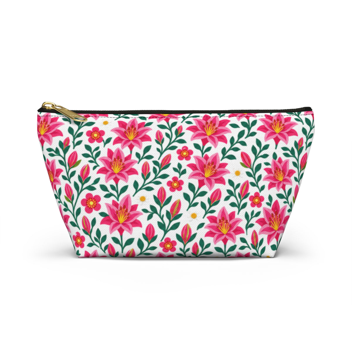 Accessory Pouch - Floral Pink Lily - Choose White or Black Zipper
