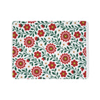 Fleece Sherpa Blanket with Grey Backing — Floral Cozy Throw - 2 Sizes - Red Dahlia