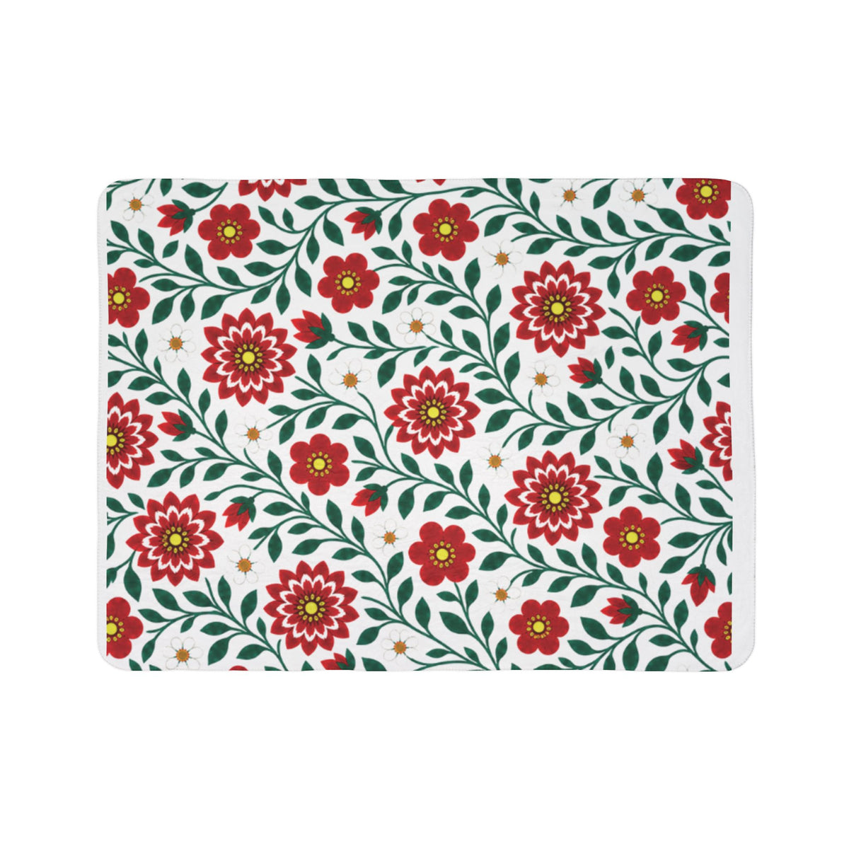 Fleece Sherpa Blanket with Grey Backing — Floral Cozy Throw - 2 Sizes - Red Dahlia