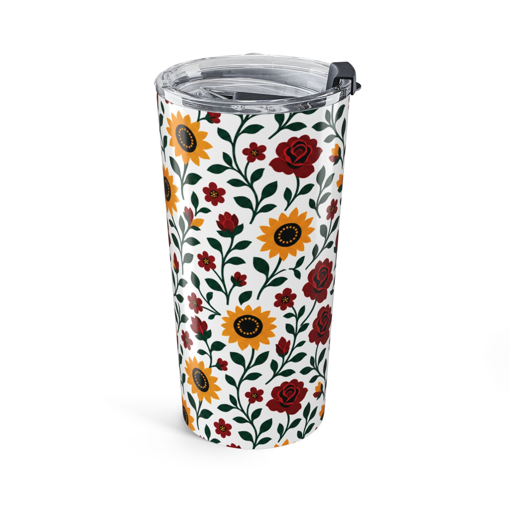 20oz Floral Stainless Steel Tumbler — Sunflower & Rose Insulated Travel Cup