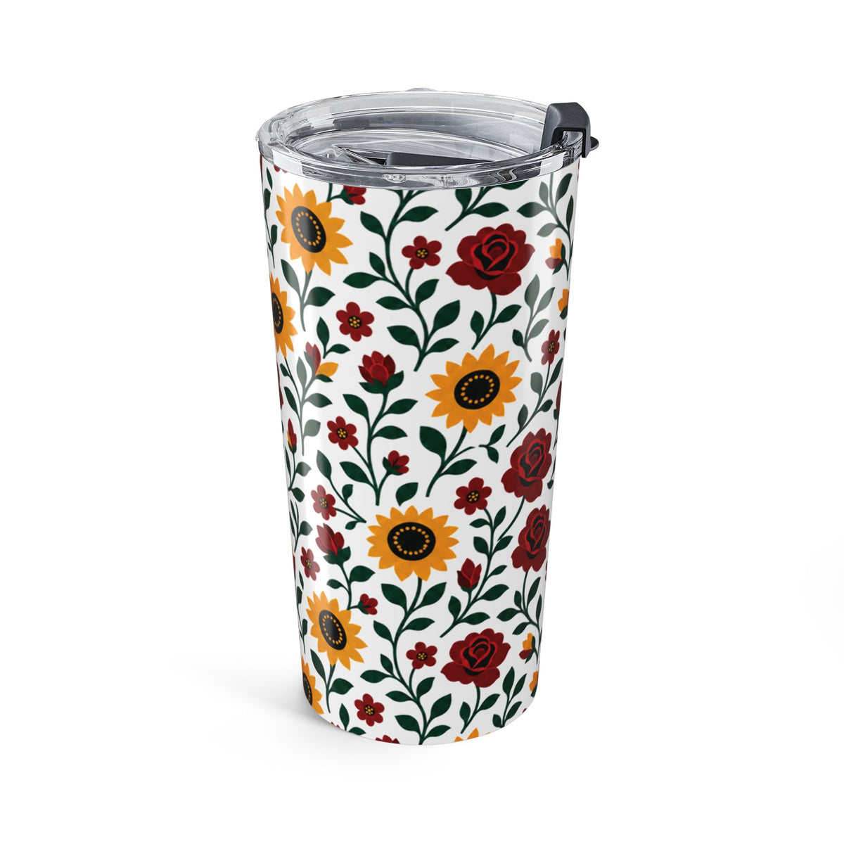 20oz Floral Stainless Steel Tumbler — Sunflower & Rose Insulated Travel Cup