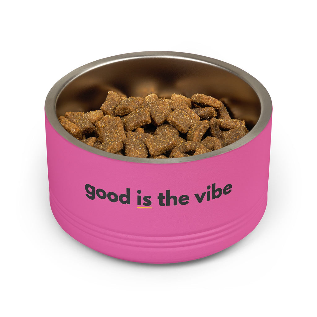 "good Is the vibe" Stainless Steel Double-Insulated Pet Bowl – 18oz -wording on front and back
