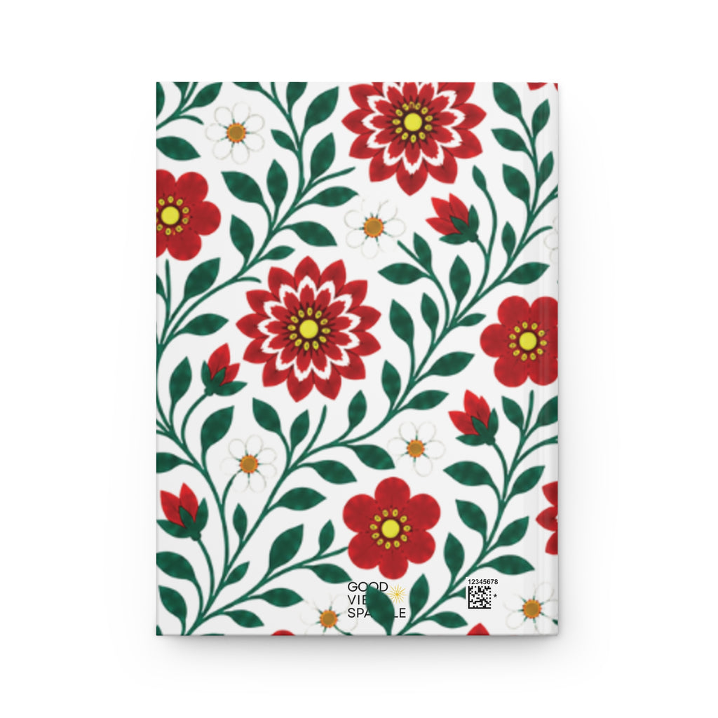 Hardcover Journal — Lined Notebook - Floral Red Dahlias