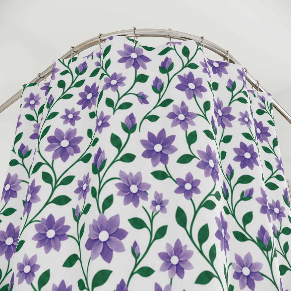 Bathroom Shower Curtain — Standard Size 71" x 74" - Floral - Purple Cascades