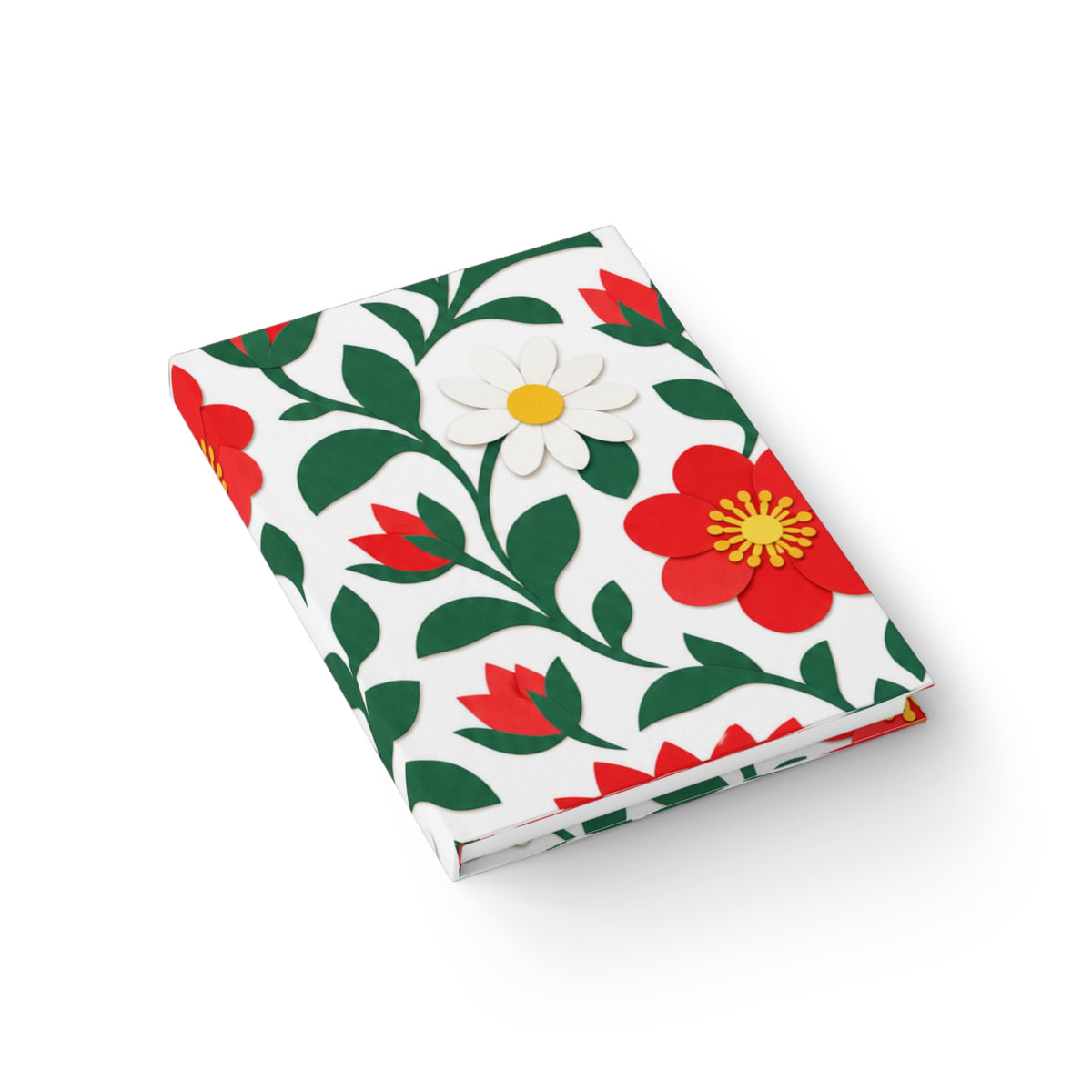 Red Dahlia Floral Pattern Journal | 5" x 7" Ruled Lined Notebook, Botanical Cover