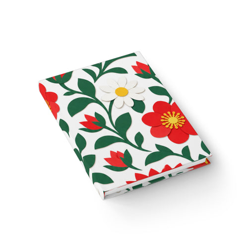 Red Dahlia Floral Pattern Journal | 5" x 7" Ruled Lined Notebook, Botanical Cover