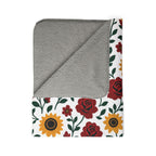 Fleece Sherpa Blanket – Floral Cozy Throw with Grey Backing- Sunflowers and Roses - Choose from 2 Sizes