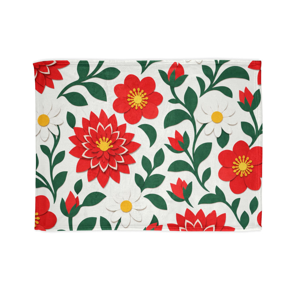 Red Dahlia Floral Fleece Blanket — Cozy Throw
