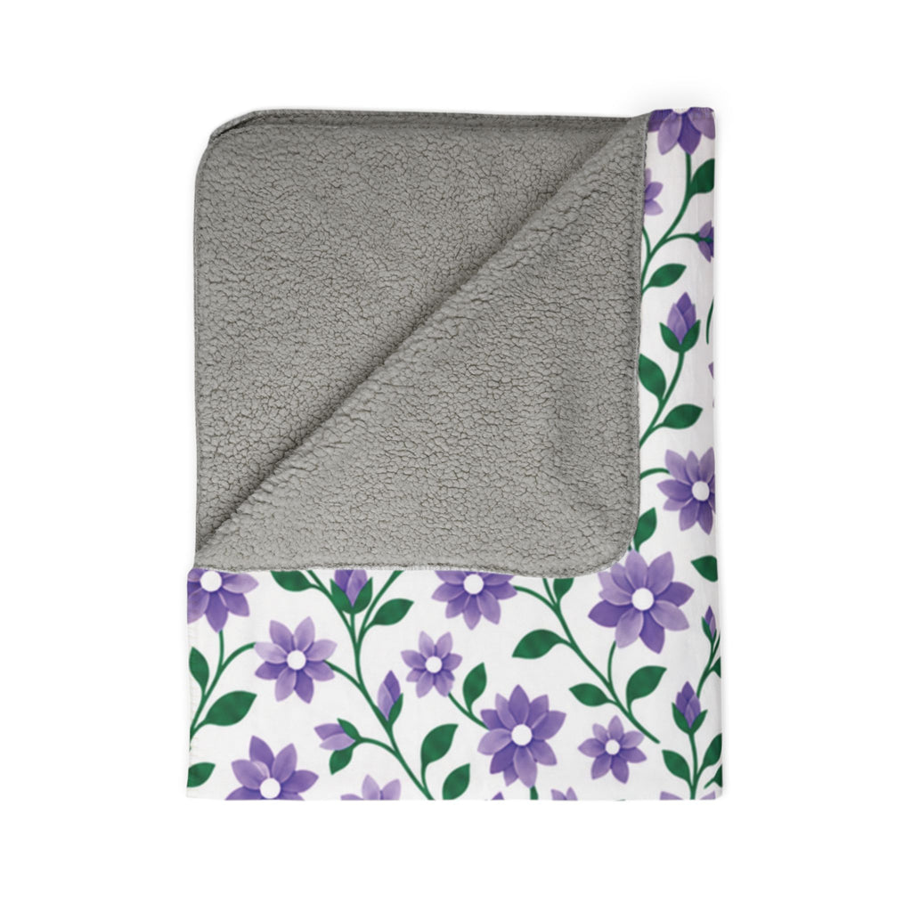 Fleece Sherpa Blanket with Grey Backing— Floral Cozy Throw - Purple Cascades -  2 Sizes