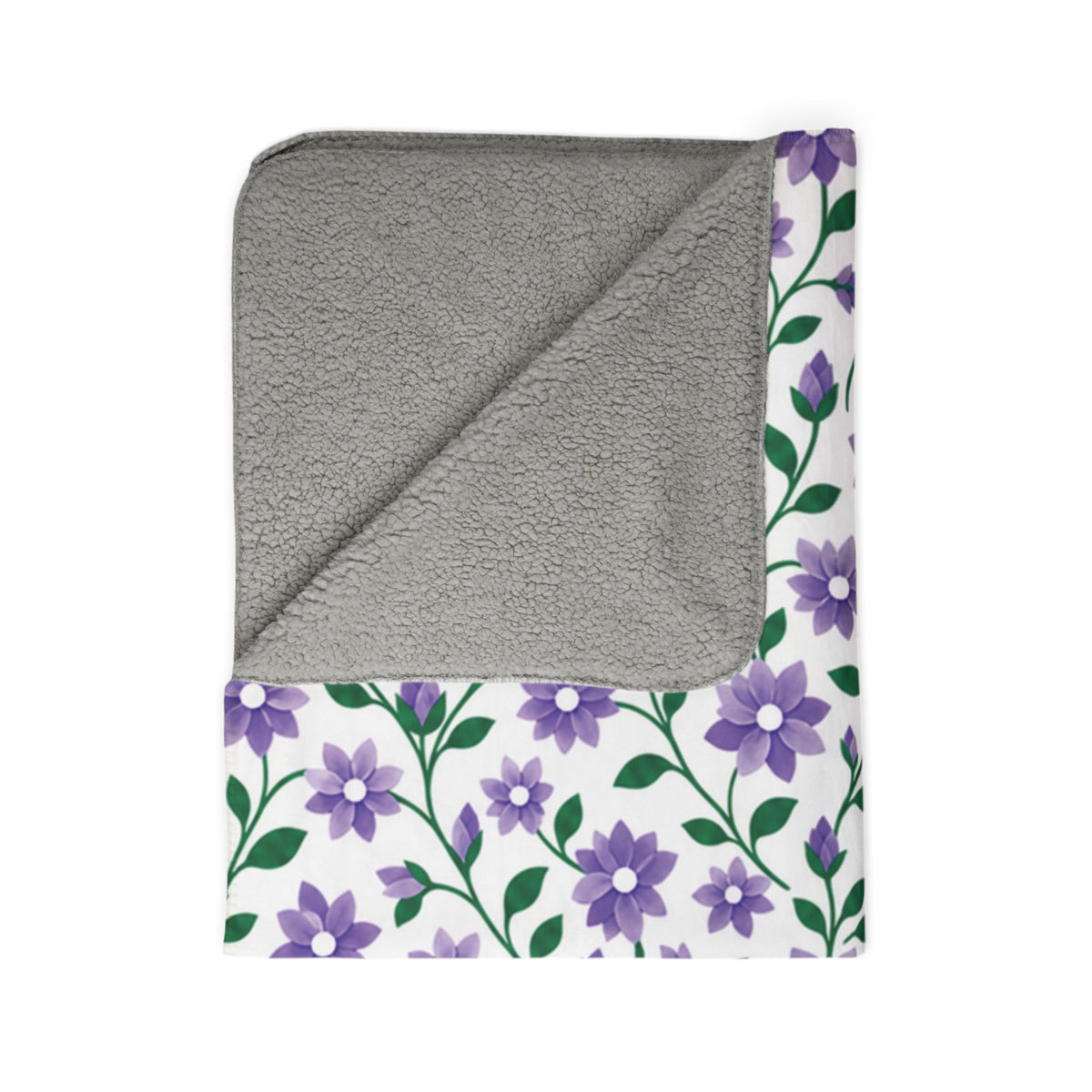 Fleece Sherpa Blanket with Grey Backing— Floral Cozy Throw - Purple Cascades -  2 Sizes
