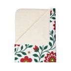 Fleece Sherpa Blanket with Beige Backing - Red Dahlia Floral Throw - 2 Sizes