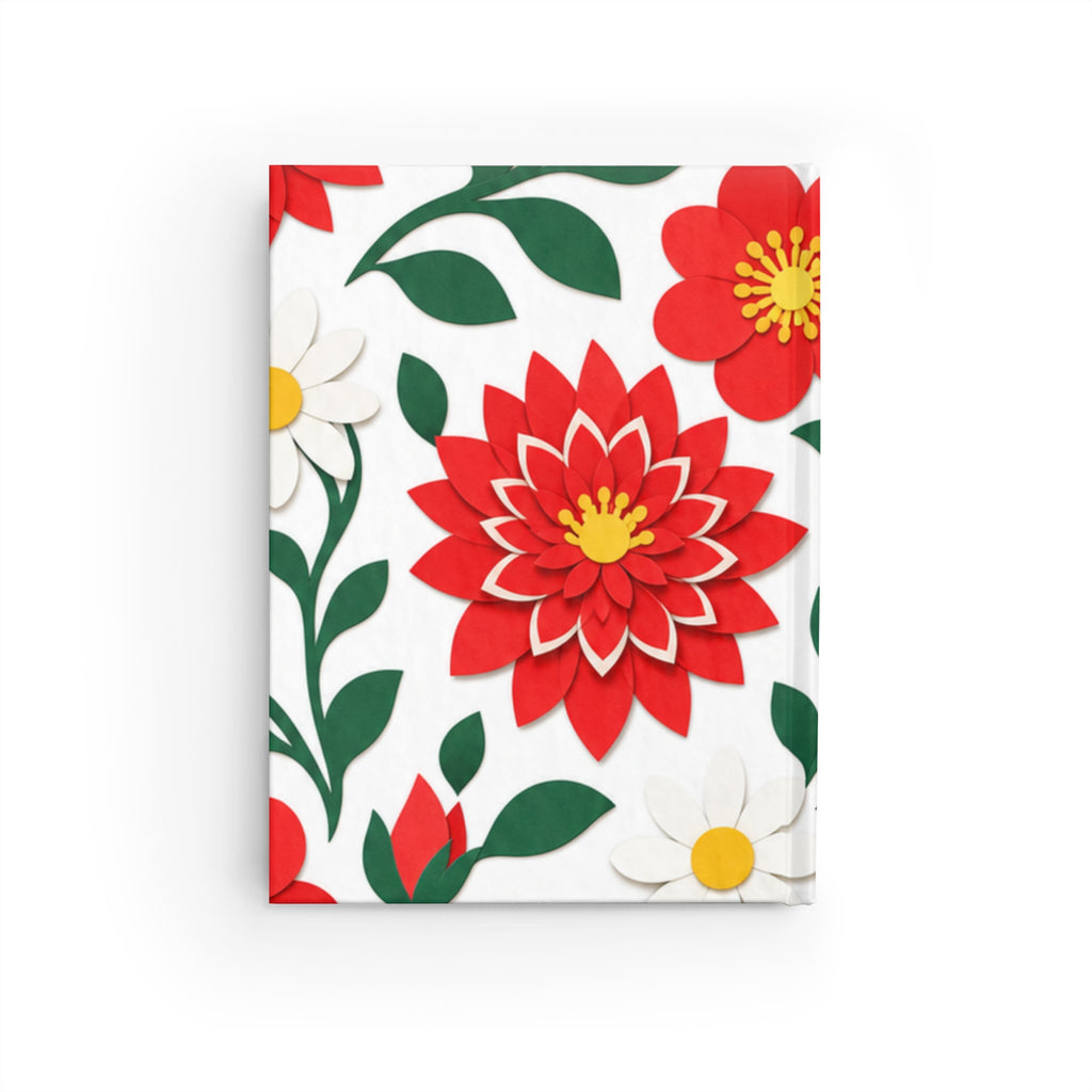 Red Dahlia Floral Pattern Journal | 5" x 7" Ruled Lined Notebook, Botanical Cover