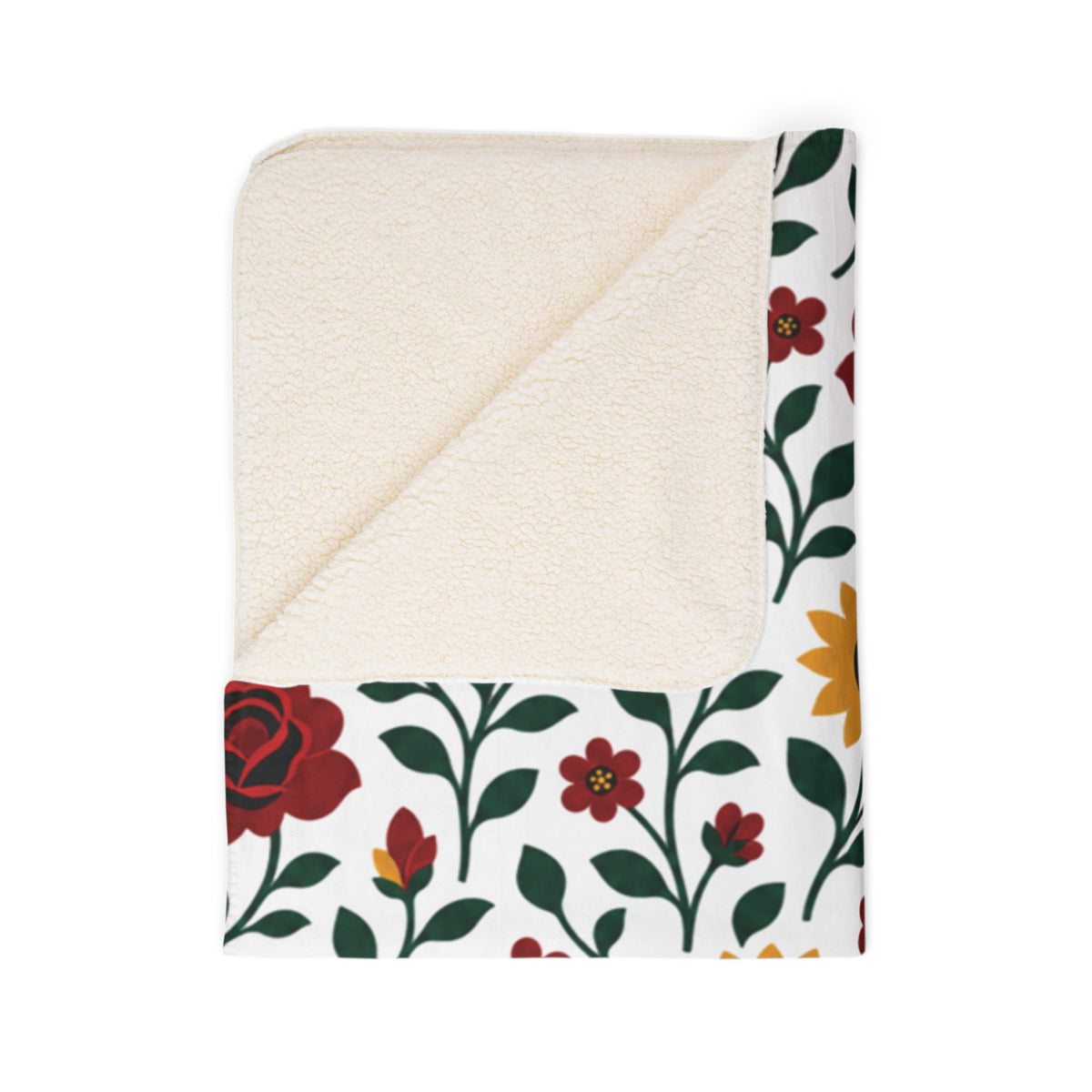 Fleece Sherpa Blanket – Floral Cozy Throw with Beige Backing - Sunflowers and Roses - Choose from 2 Sizes