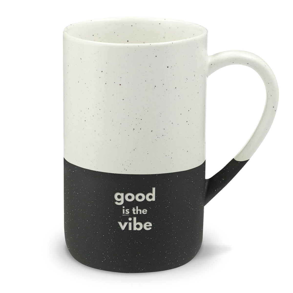 Engraved Ceramic Mug 13oz — Motivational 'good is the vibe' - Two-Tone Speckled Coffee Cup