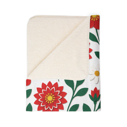 Red Dahlia Floral Fleece Sherpa Blanket — Cozy Throw