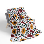 Fleece Sherpa Blanket – Floral Cozy Throw with Beige Backing - Sunflowers and Roses - Choose from 2 Sizes
