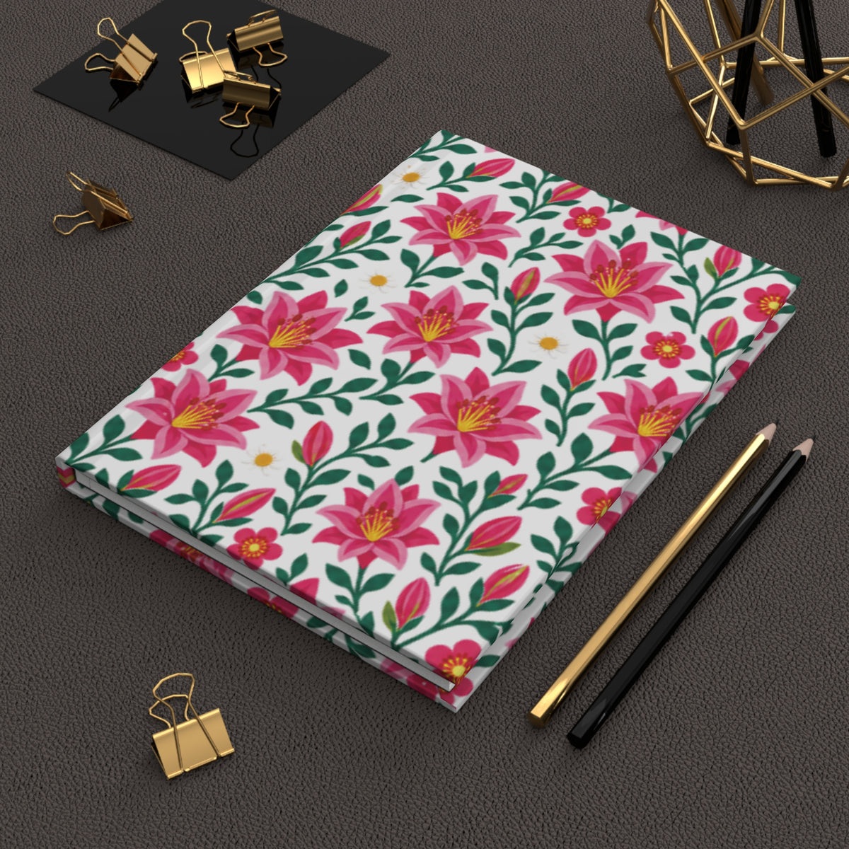 Hardcover Journal — Floral Lined Notebook - Pink Lilies