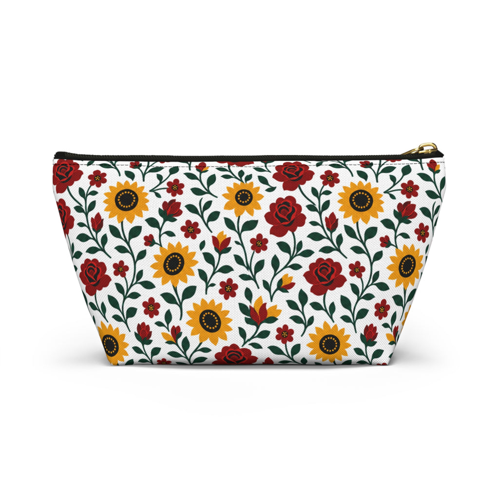 Floral Accessory Pouch — T‑Bottom Makeup Bag - Sunflower Roses