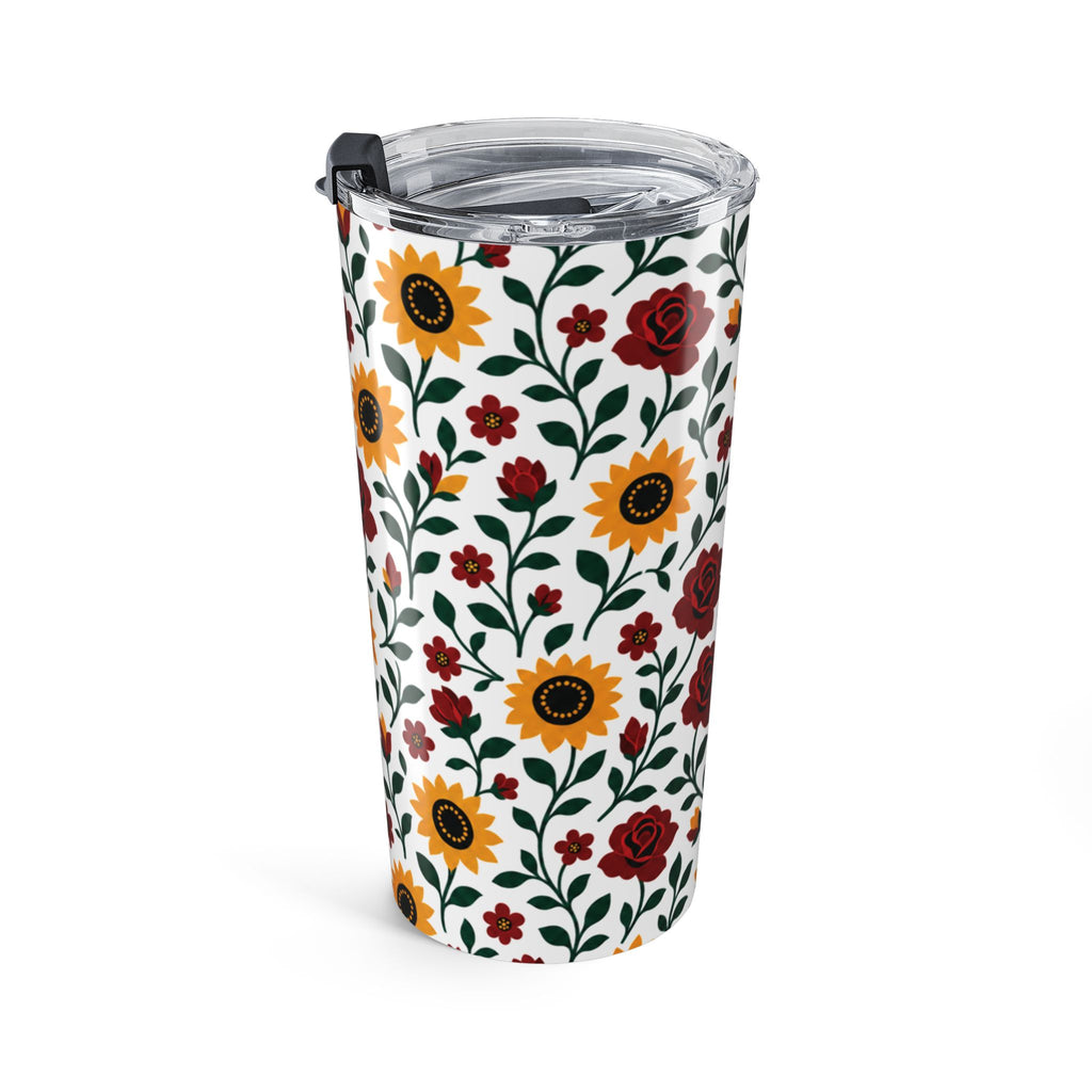 20oz Floral Stainless Steel Tumbler — Sunflower & Rose Insulated Travel Cup