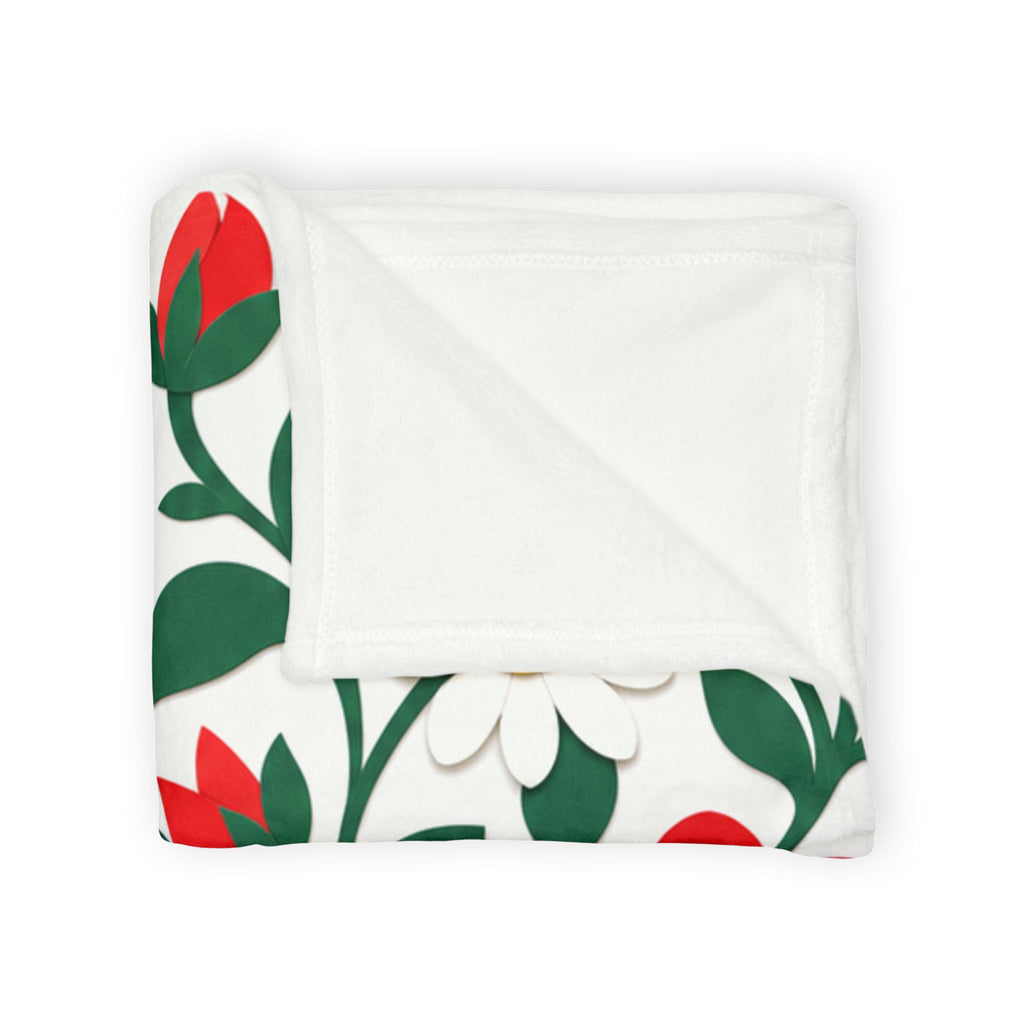 Red Dahlia Floral Fleece Blanket — Cozy Throw